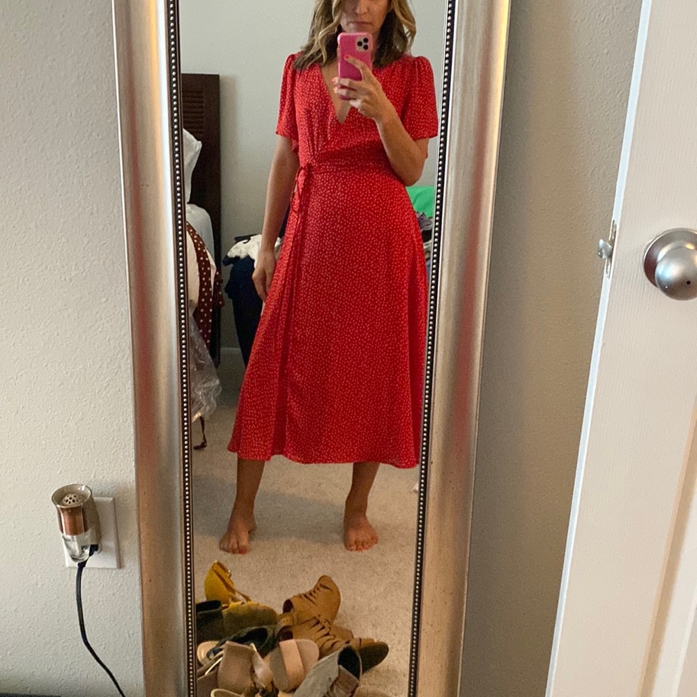 Red dress with white polka dots. Size XS